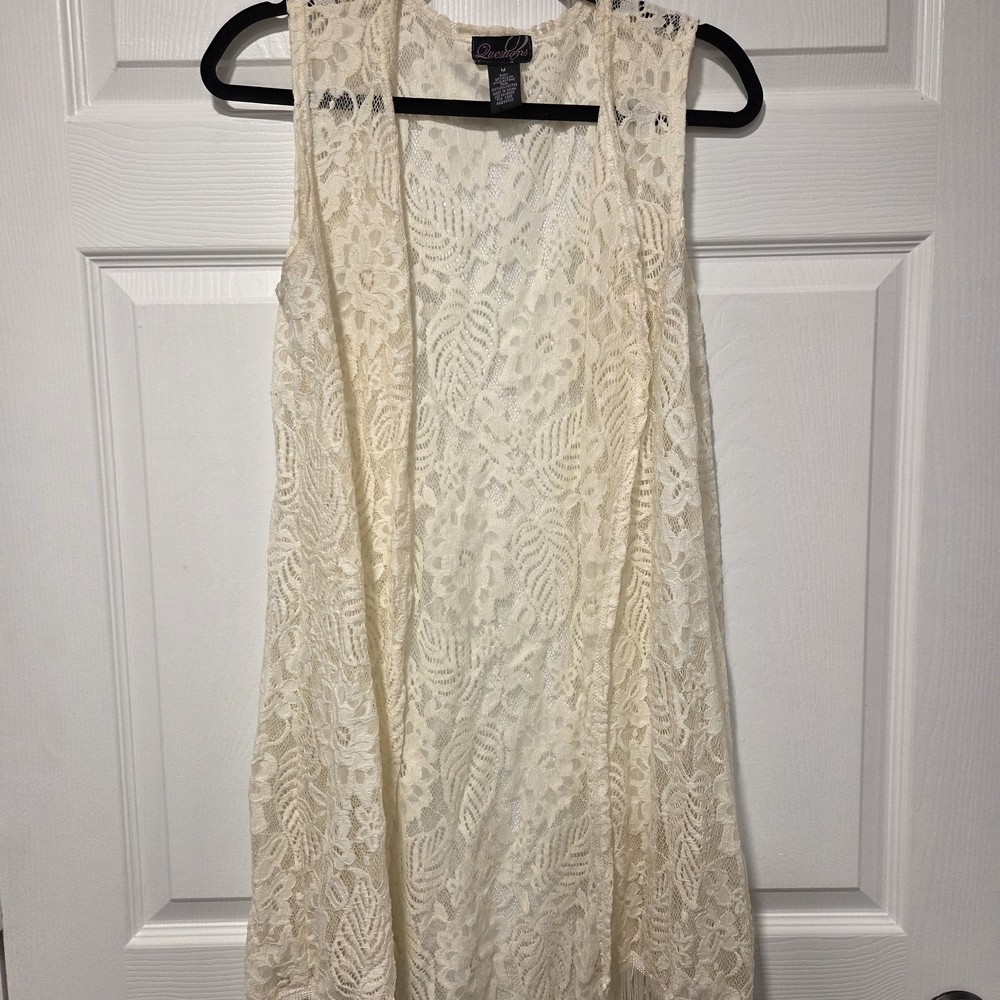 Cream Lace Sleeveless Cardigan